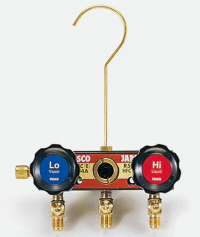 タスコ R404A R407C R507A R134a用 サイトグラス付マニホールドボディ　TA124F-11