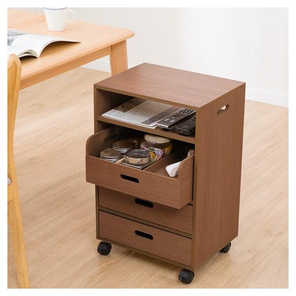 ニーズ ダイニングテーブル下に収まる整理収納ワゴン(3段 ブラウン)