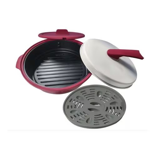 東京企画販売 TO-PLAN レンジで焼ケール 両面焼き 蒸しプレート付 1.8L 電子レンジ専用 裏返さない 食洗機対応 TKTC-08 レッド 最強配送