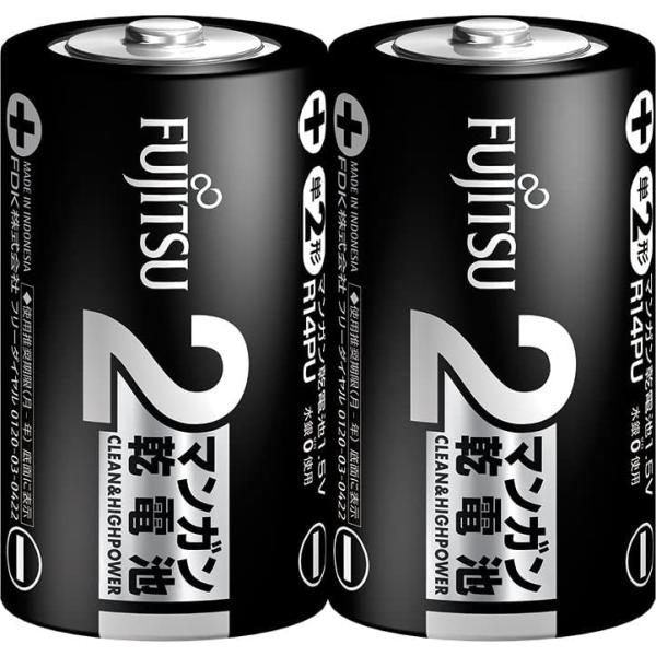 乐天商城 - FDK 富士通マンガン・黒 単2×2P 1.5V R14PU(2S)
