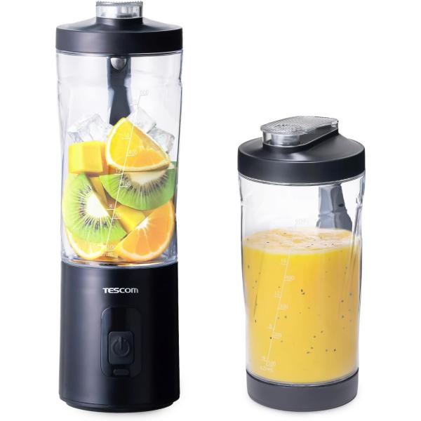 テスコム コードレスミキサー 600ml 持ち運び可能 ボトルカバー付き ハイパワー 防水 CRUSH STORM ブラック TMX60A-K