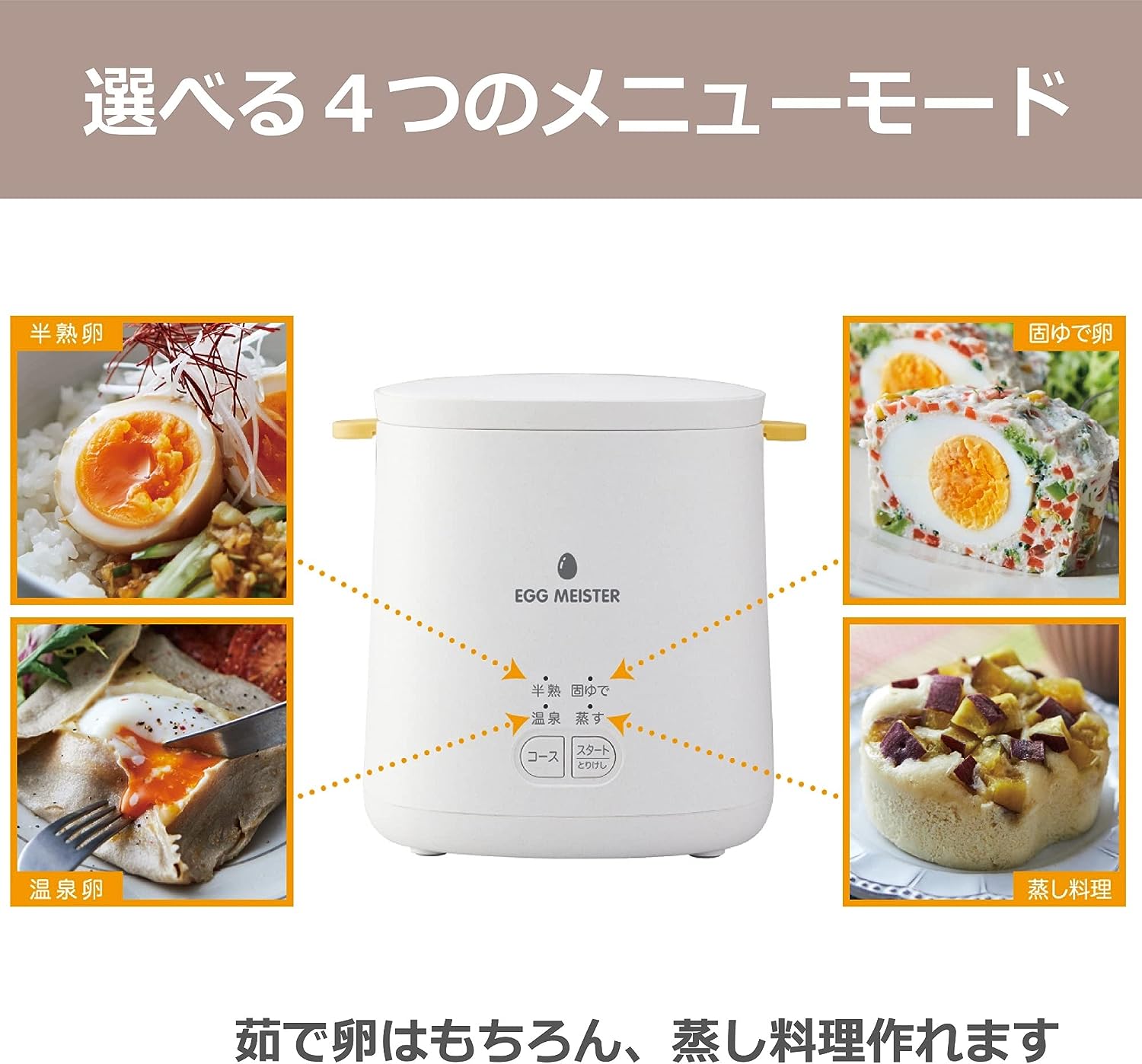 アピックス APIX ゆで卵メーカー ゆで卵器 蒸し器 エッグスチーマー ゆでたまご 温泉卵 半熟卵 エッグマイスター AEM-422(WH) ddshop-10006142 でんでんショッピング 楽天市場店 サンプル画像2
