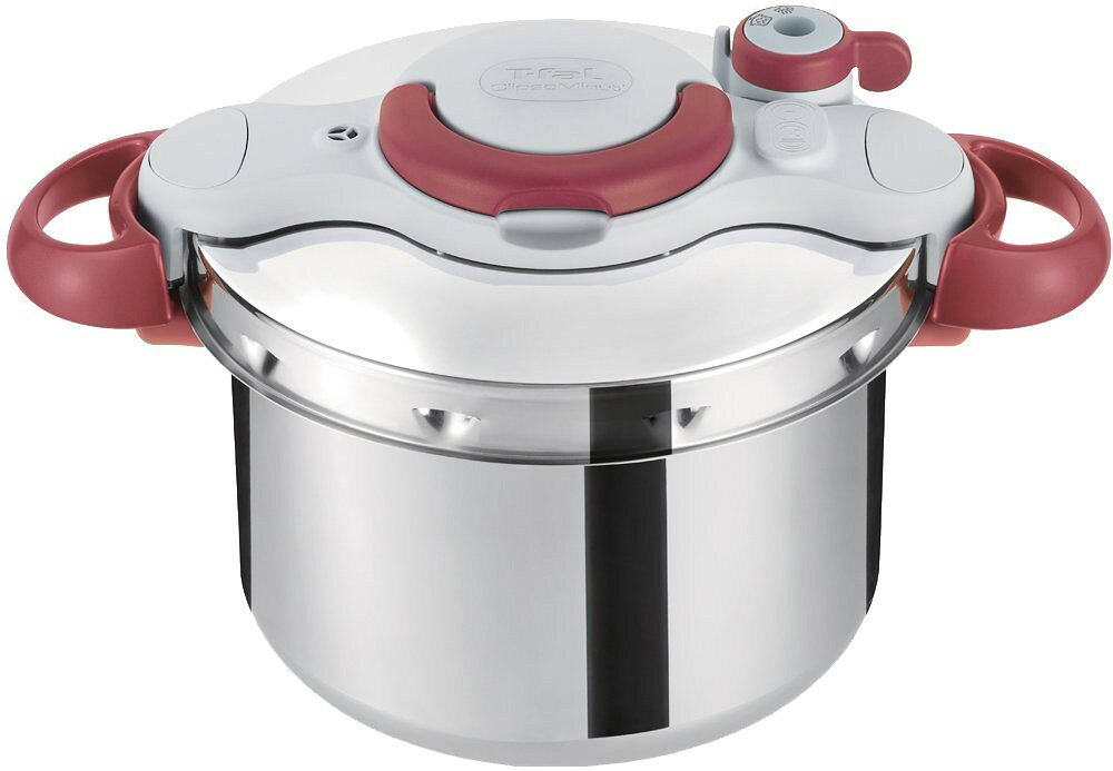 T-fal ティファール 圧力鍋 6L クリプソ ミニット イージー ルビーレッド P4620769 片手簡単開閉 最大1/3時短 IHガス火対応 軽量扱いやすい6L 10年保証 食洗機対応一部 中かご付き 2