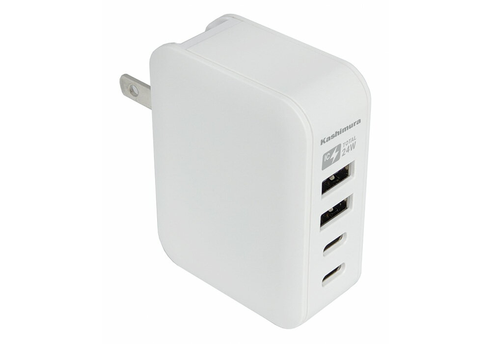 カシムラ AC充電器 Type-C 2P Type-A 2P 計4ポート 4.8A ホワイト AC-037 電源コード 充電 コンセント タップ スマホ ゲーム PC 家 職場 会社 おでかけ お泊まり 遠征 外泊 一人 友達 家族 複数 送料無料