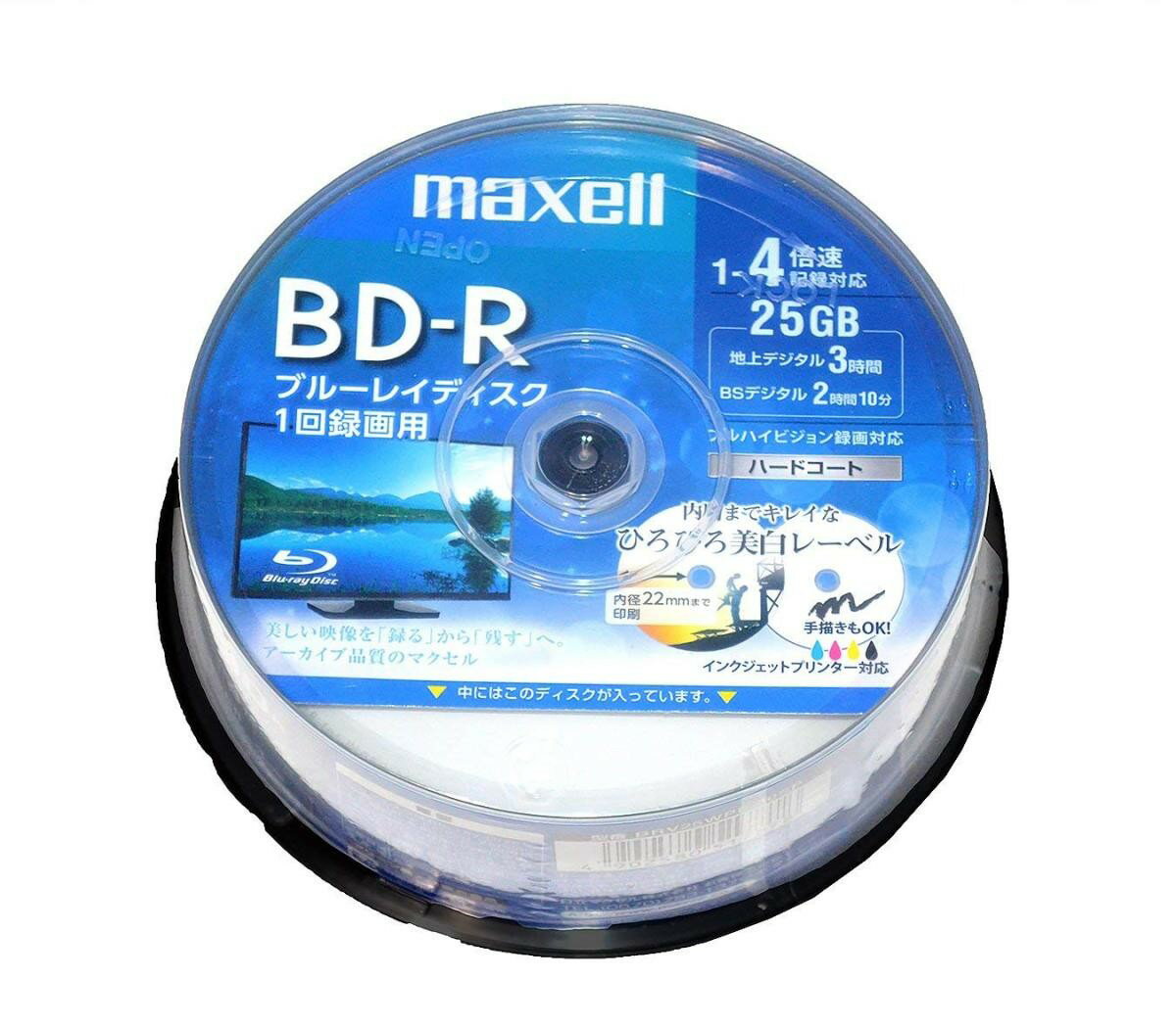 maxell 録画用 BD-R 標準130分 4倍速 ワイドプリンタブルホワイト 30枚スピンドルケース BRV25WPE.30SP