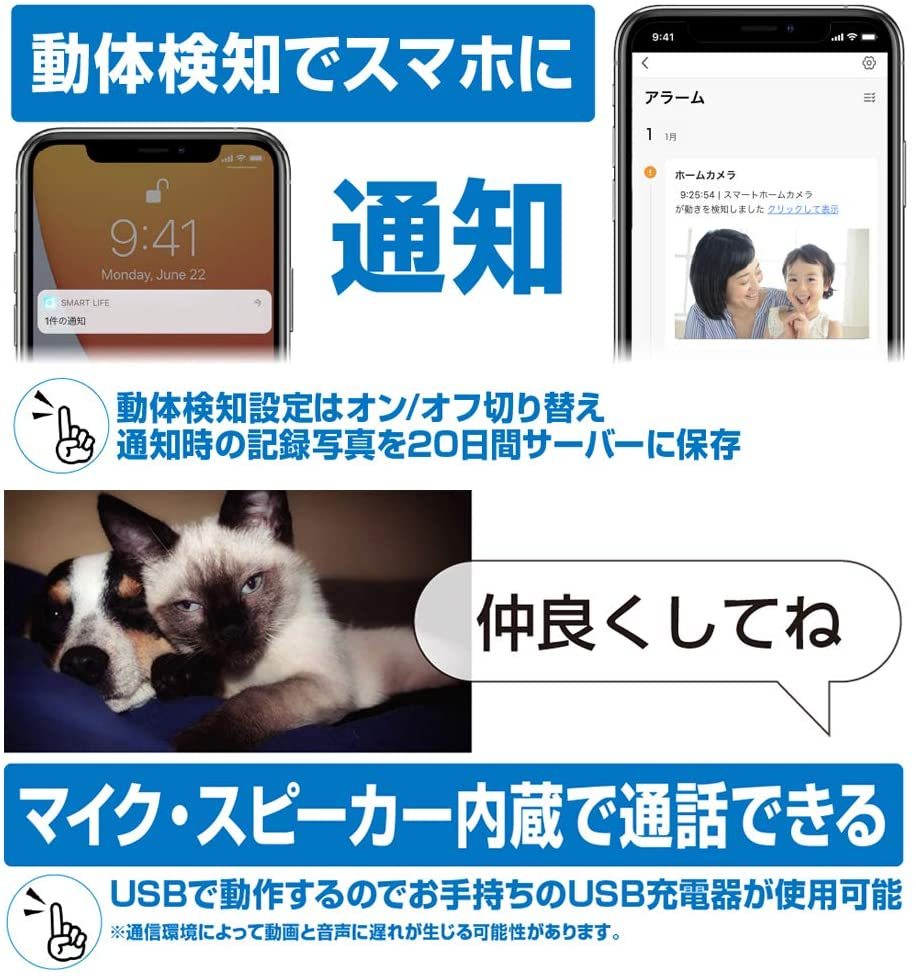 カシムラ ネットワークカメラ KJ-181(WH) 防犯カメラ 監視カメラ ペットカメラ 家族 子ども ペット 管理 スマホ Wi-Fi 暗視モード 置くだけ 簡単 シンプル 一人暮らし 家 職場 会社 部屋 屋内 室内 マイク スピーカー 送料無料 3
