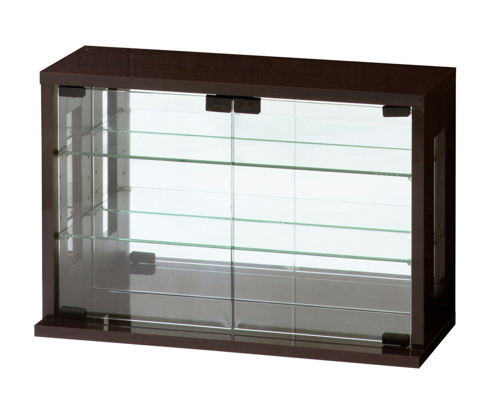クロシオ(Kuroshio) 卓上コレクションケース横型 幅60×高さ40cm ダークブラウン ディスプレイラック ガラスキャビネット 027055