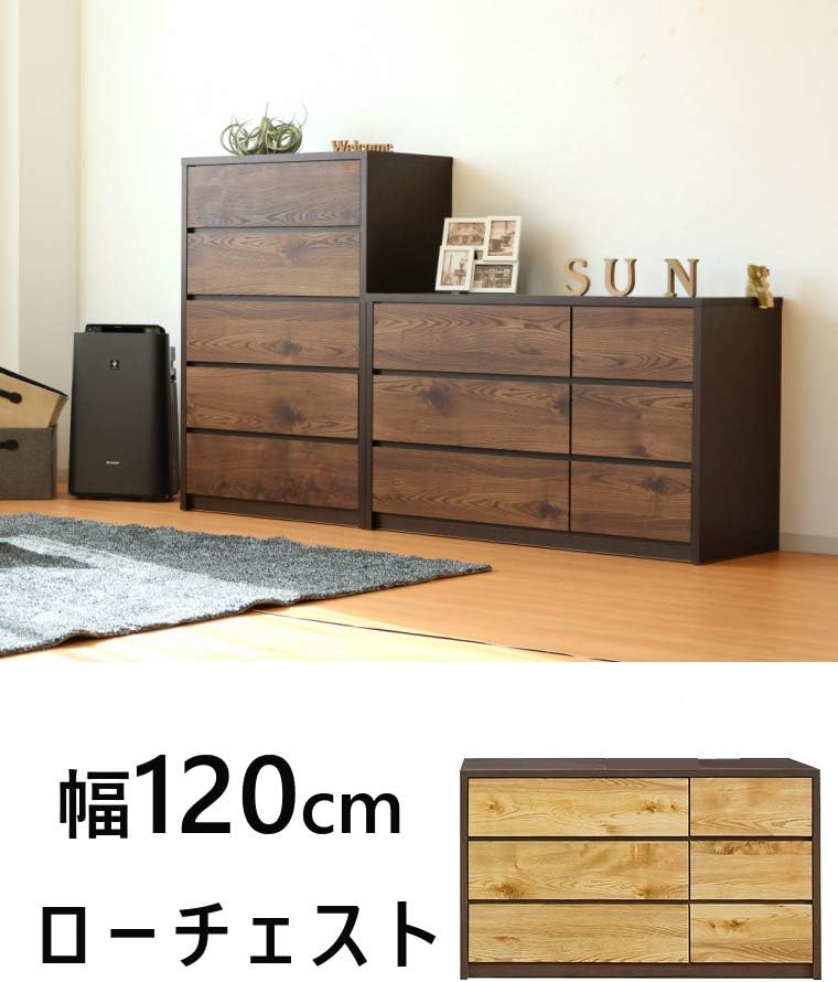 たんす チェスト ワードローブ 洋服タンス 国産 完成品 ローチェスト ナチュラル 21010 (幅120-3段チェスト, ナチュラル) [3]