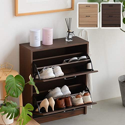 31123 サブリナ(NA)2段 シューズラック 靴箱 シューズボックス 靴棚 靴 シューズ 収納 下駄箱 スリム 薄型 コンパクト 引き出し 縦型収納 スリッパ 収納棚 ラック 玄関収納 ウッド 木目 ナチュラル おしゃれ シンプル 家 お店 オフィス 事務所