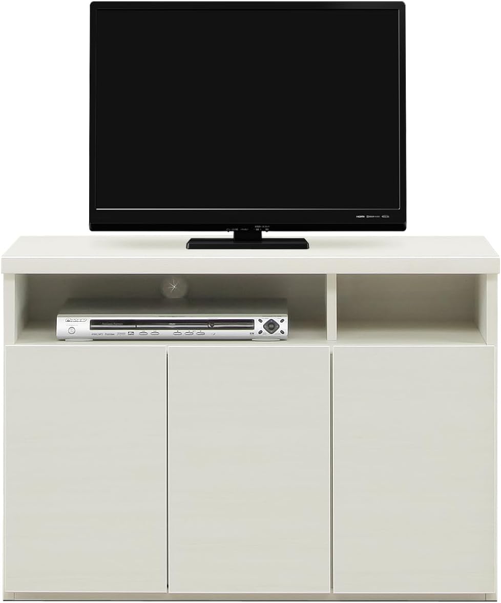 乐天商城 - 【完成品】 61180 パーン（WH） 90 ミドルTV TV台 TVボード テレビ台 テレビボード ハイタイプ キャビネット 棚 収納 薄型 スリム 北欧 木製 ウッド 国産 日本製 AV収納 引き戸 シンプル 上品 おしゃれ ホワイト 白色 リビング 寝室 ダイニング