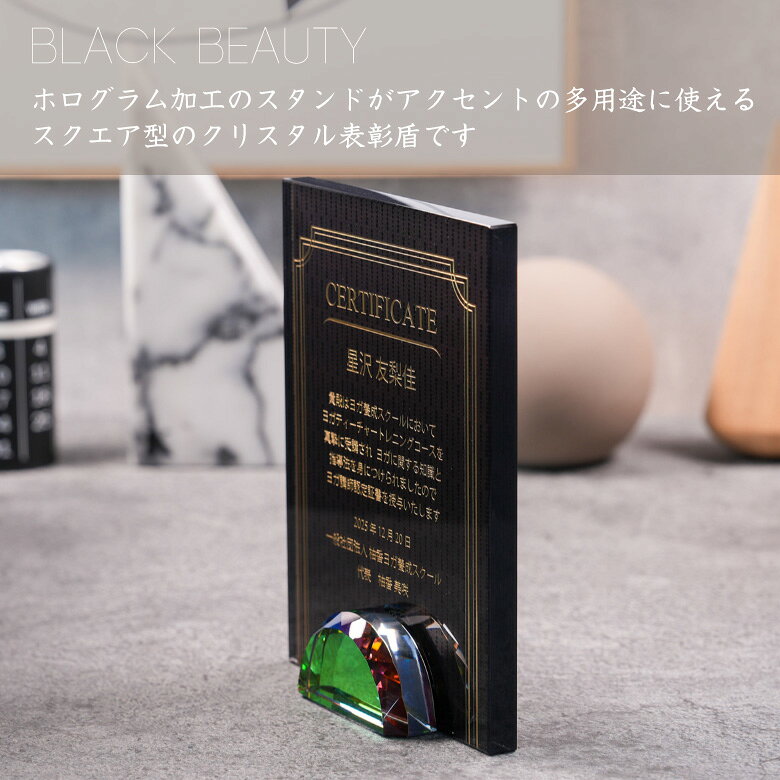 名入れギフト専門店SophiaCrystalのブラックビューティー 表彰盾 DP-15-bb クリスタル 黒 表彰楯 名入れ 記念品 表彰状 盾 卒業 感謝 退職記念 周年記念 創立記念 ゴルフコンペ ホールインワン スポーツ大会 イベント 優勝 トロフィー プレゼント ギフト DPB-15｜アングル3