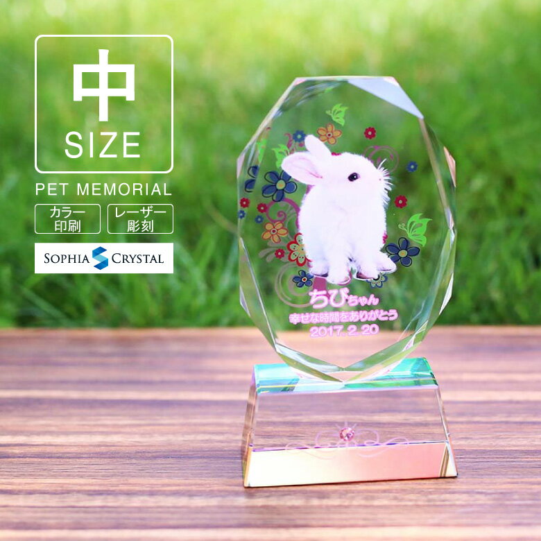ペット 位牌 クリスタル ガラス KP-2(中) 写真 カラー 両面印刷 誕生石 レーザー 彫刻 フォト 遺影 仏具 供養 ペットメモリアル お位牌 手元供養 ...