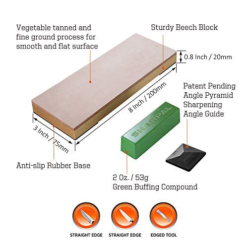 SHARPAL 204N 包丁セット レザーホーニング革砥＋57g 青棒（鏡面超仕上げ用研磨剤 ） バフ用研磨剤 全革面ナイフ研ぎ器 レザークラフト皮砥石 角度固定ホルダー付き （長さ200mm x 幅75mm）(革砥＋研磨剤+研ぎ角度固定ホルダー) 2