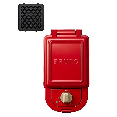 MR:BRUNO ブルーノ ホットサンドメーカー シングル サイズ 本体 プレート2種 (ホットサンド ワッフル) 付き レッド Red 赤 耳まで焼ける 電気 おしゃれ 可愛い かわいい 1枚焼き 洗える 器具 タイマー付き サンドイッチメーカー BOE043-RD 1700454