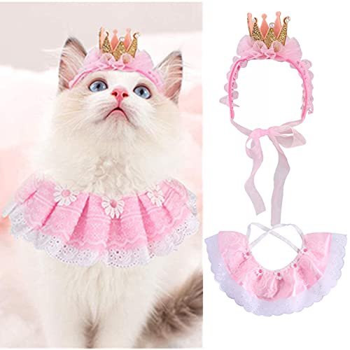 MR:猫 被り物 首輪 レース ピンク かわいい ペット 小型犬 帽子 バンダナ アクセサリー バースデー 誕生日グッズ 写真撮影