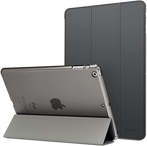 MR:iPad Air ケース Dadanism iPad Air 第1世代カバー 9.7インチ iPad 5 2013 半透明カバー 三つ折り スタンドケース オートスリープ機能 軽量 薄型 PU+PC マイクロファイバー裏地 耐久性 全面保護 対応モル:A1474/A1475/A1476 ダークグレー