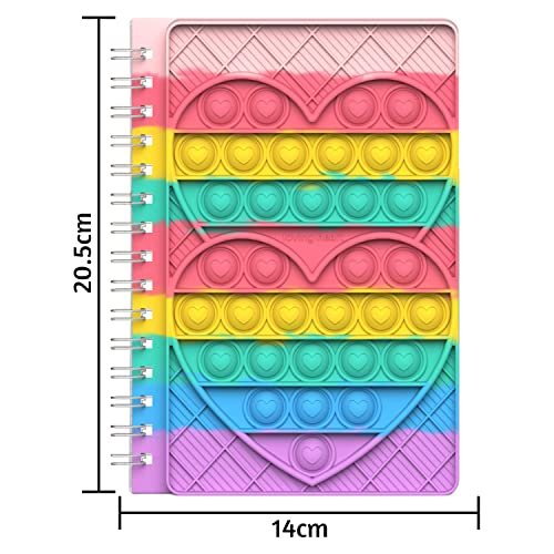 MR:HUAZONTOM ノート メモ帳 日記帳 スクイーズ玩具 ストレス解消グッズ ノートブック かわいい リングノート a5 勉強グッズ プチプチ おもちゃ 小学生 自閉症支援 プッシュポップ バブル 子供 人気 知育玩具 プレゼント（ハート）