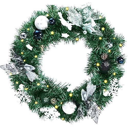 MR:Costway クリスマスリース 玄関用 玄関ドア用 リース 50cm LEDライト付き クリスマス オーナメント クリスマスツリー クリスマス飾り フラワーリース おしゃれ 人気 クリスマス花輪 造花