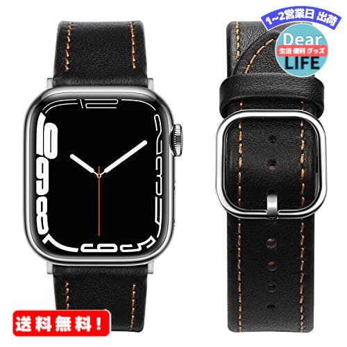 MR:Tasikar Band コンパチブル Apple Watch バンド 45mm 44mm 42mm 41mm 40mm 38mm アップルウォッチ バンド，トップグレインレザー交換バンド iWatch SE シリーズ7 6 5 4 3 2 1 (45mm/44mm/42mm，黒）