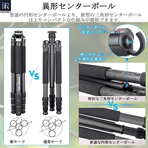 INNOREL カメラ用 カーボン 三脚 N36自由雲台 キットセンターポール付き 20KG耐荷重 10-168CM高さ 28/25/22/19CMパイプ径 トラベル 運動会 （GT284C+N36)） 3