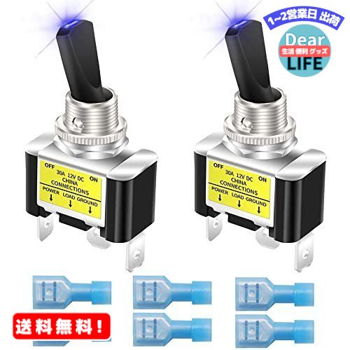 Kiligen ロッカーライト付きトグルスイッチ 2個 12V 30A 高耐久 レーシングカー 自動車 自動 SPST オン/オフ トグルスイッチ LED イルミネーション 12mm サイズ (ブルー)