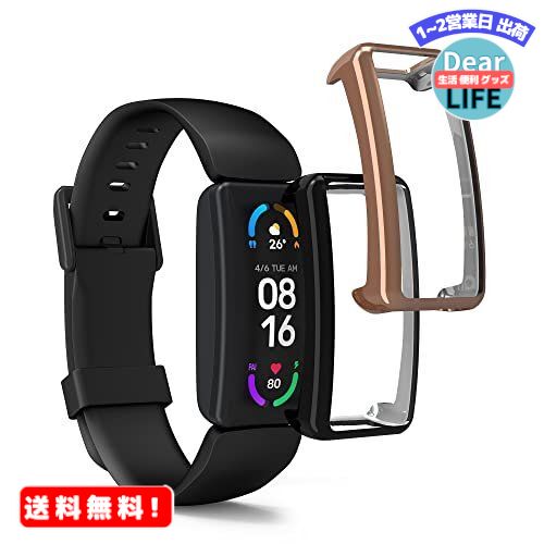 MR:kwmobile 2x 対応: Fitbit Inspire 3 / Inspire 2 / Ace 3 ケース - 保護ケース フルカバー シリコン 耐衝撃 全体保護 - 黒色 / ピンクゴールド