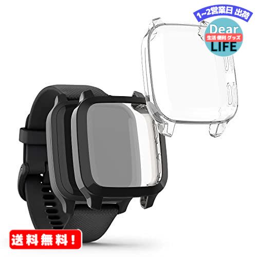 MR:kwmobile 2x 対応: Garmin Venu Sq Music / Sq ケース - 保護ケース フルカバー シリコン 耐衝撃 全体保護 - 透明 / 黒色