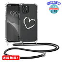 MR:kwmobile 保護ケース 対応: Apple iPhone 12 / 12 Pro - ストラップ付 ショルダーケース TPU保護 カバー ハートブラシデザイン