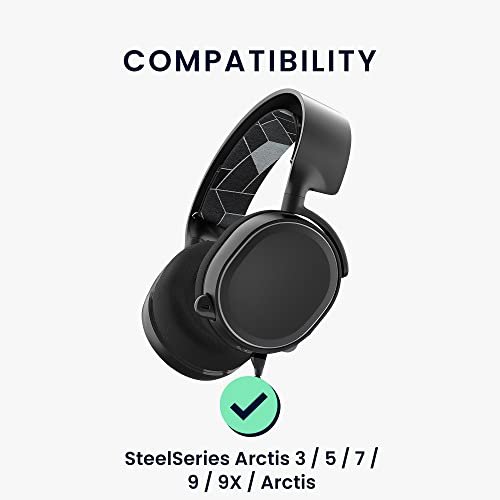 MR:kwmobile 2x 対応: SteelSeries Arctis 3 / Arctis 5 / Arctis 7 / Arctis 9 / Arctis 9X 交換用イヤーパッド - イヤークッション ヘッドホン PUレザー 黒色/緑色 2