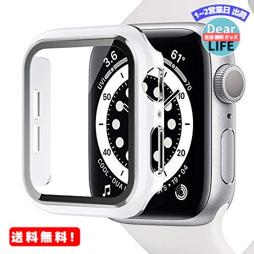 MR:Miimall 一体感ケースApple Watch 44mm 専用 アップルウォッチ シリーズ 4/5/6/SE ケース アップルウォッチ 44mm保護ケース キズ防止 防塵 軽量 硬度9H PC素材 液晶全面保護 強化ガラス(44mm|ホワイトxシルバー色)