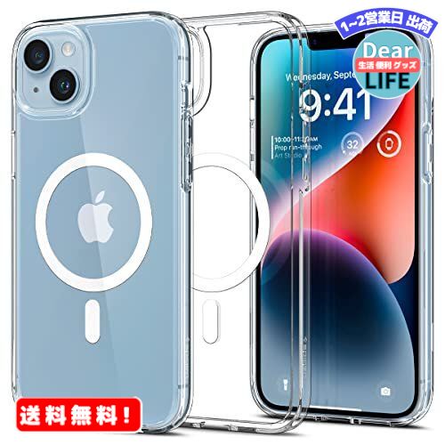 MR:Spigen iPhone14Plus ケース MagSafe対応 マグネット搭載 黄変なし 2重構造 米軍MIL規格取得 耐衝撃 すり傷防止 マグセーフ 適用カバー ワイヤレス充電対応 ウルトラ・ハイブリッド マグフィット ACS04902 (ホワイト)