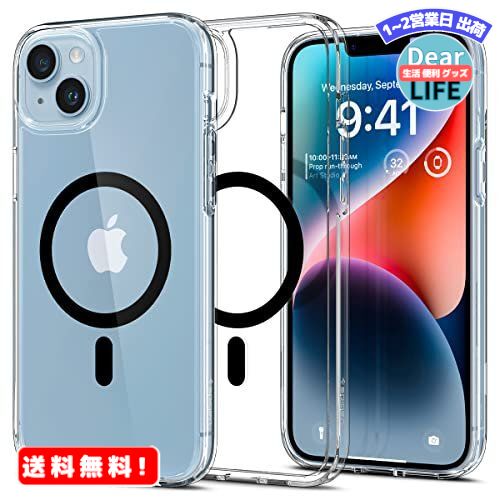 MR:Spigen iPhone14Plus ケース MagSafe対応 マグネット搭載 黄変なし 2重構造 米軍MIL規格取得 耐衝撃 すり傷防止 マグセーフ 適用カバー ワイヤレス充電対応 ウルトラ・ハイブリッド マグフィット ACS04903 (ブラック)