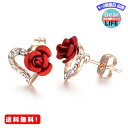 MR:Yoursfs 薔薇 ピアス 赤い バラ ピアス 花 18金 ピンクゴールドピアス ジルコニアCZ ハート 両耳用 スタッド ピアス イヤリング プレゼント