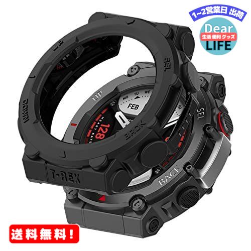 MR:LICHIFIT Amazfit T-Rex2用保護ケース カバー TPU スマートウォッチカバー 脱着簡単 耐衝撃 傷防止軽量 おしゃれ アクセサリー (ブラック)