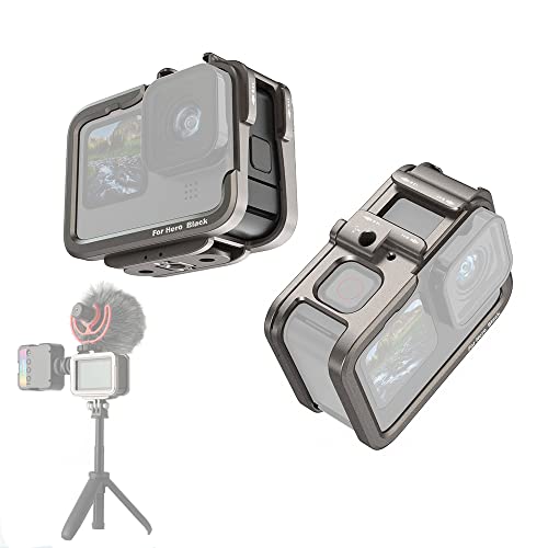 MR: TMOM Gopro Hero12/11/10/9対応 カメラケージ メタル フレーム アルミニウム合金保護ケージケース アクションカメラリグ 2 つのコールドシューマウント付き と 1/4 スレッド ポート 耐摩耗性、耐衝撃性、防水性、防塵性 アクションカメラマウント フィルライト、マイク、