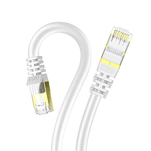 MR: 0.5m Veetop LANケーブル CAT8 カテゴリ8 超高速 ギガビット 40Gbps 2000MHz SFTP 26awg 多重シールド 金メッキ RJ45 コネクタ 爪折れ防止 防水 難燃 屋外 パソコン ルーター モデム ADSL回線 光回線 PS4 Xbox等に対応有線ランケーブル (0.5m-1本, ホワイト)