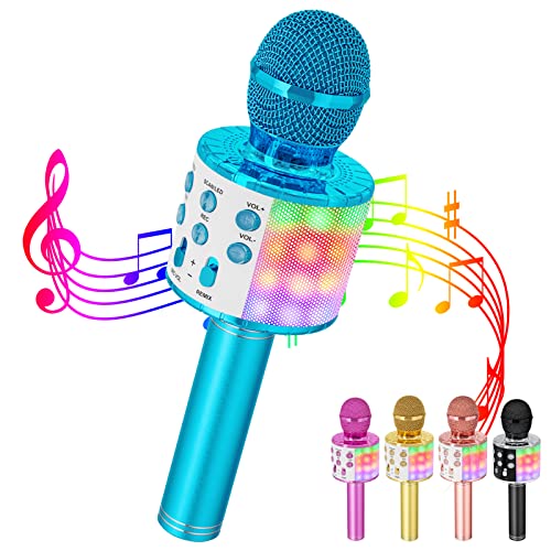 MR: Verkstar カラオケマイク Bluetooth マイク ワイヤレス karaoke 録音可能 無線マイク 多彩LEDライト付き エコー機能搭載 Bluetoothで簡単に接続 伴奏機能付き 音楽再生 家庭カラオケ ノイズキャンセリング Android/iPhoneに対応 (blue)