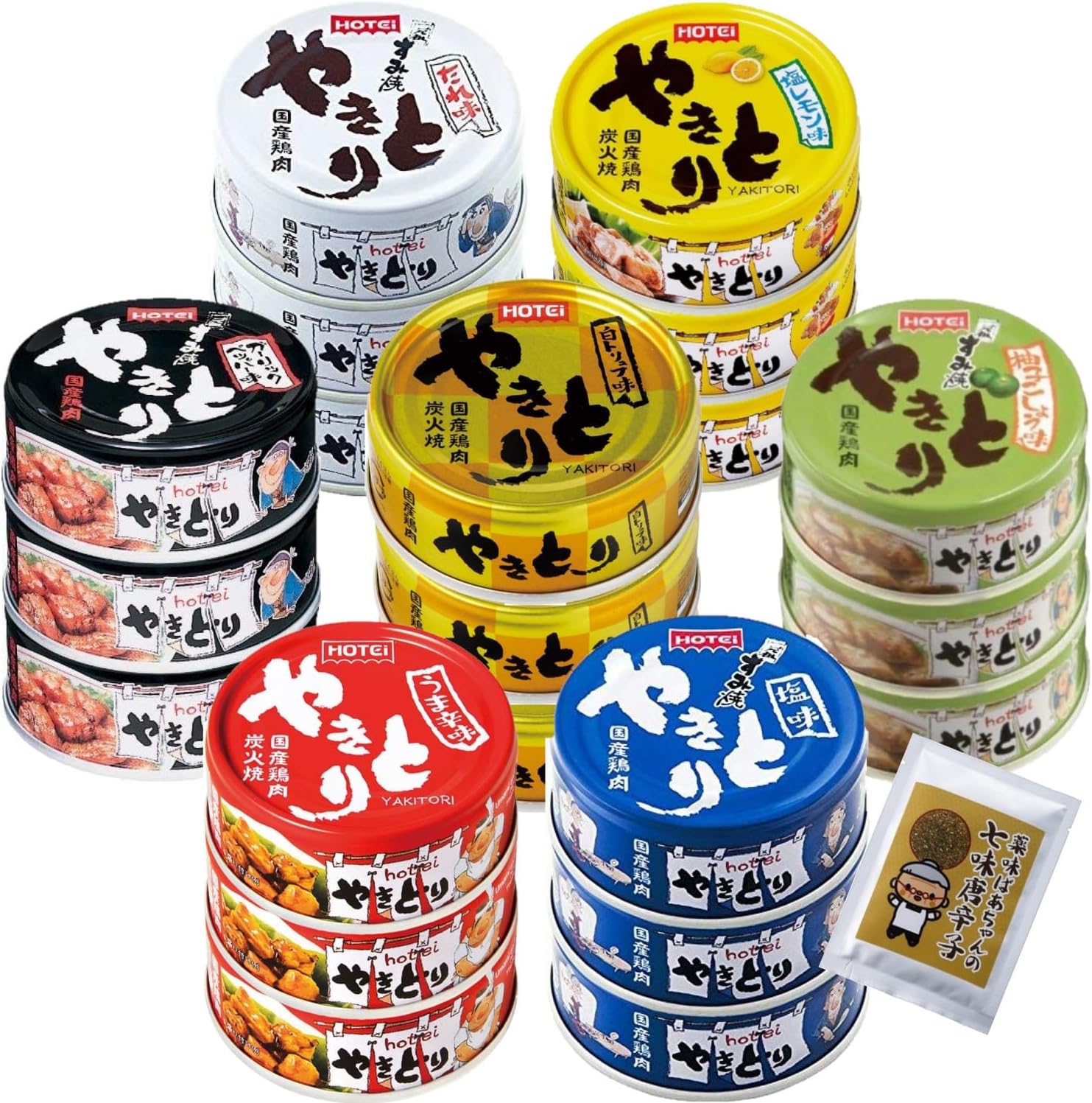 缶詰 国産 焼き鳥 7種 計21缶 詰め合わせ セット 肉 ホテイ 薬味ばあちゃんの七味唐辛子