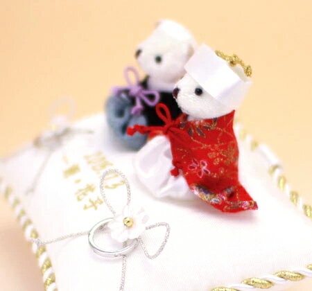 名入れ刺繍可★和のミルキースウィートベア（スクエア）【リングピロー 和風　完成品】ハンドメイド 結婚式 ウエディング ウェディング ブライダル リングボーイ リングガール おしゃれ かわいい 人気 結婚指輪 結婚祝い 結婚記念日 くま