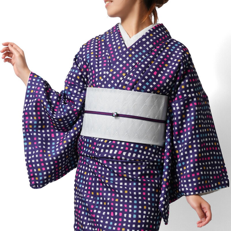 着物 袷 洗える スクエア ドット 紫 カラフル モダン 幾何学 仕立て上がり 単品 カジュアル レディース..