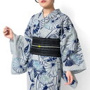 【10%OFFクーポン&エントリーでP5倍】浴衣 注染 綿麻 蓮 ブルーグレー 紺 古典柄 レディース 仕立上がり 単品 日本製 夏着物