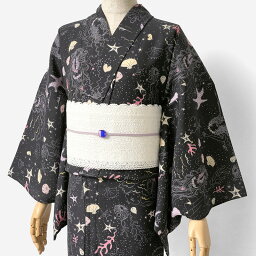 【Max2000円OFFクーポン配布中】浴衣 tsumori chisato セオアルファ 海 貝 珊瑚 黒 ブラック レディース 夏着物 30代 40代 50代 モダン ポップ メルヘン 個性的 女性用 仕立上がり 単品 夏 日本製 ツモリチサト