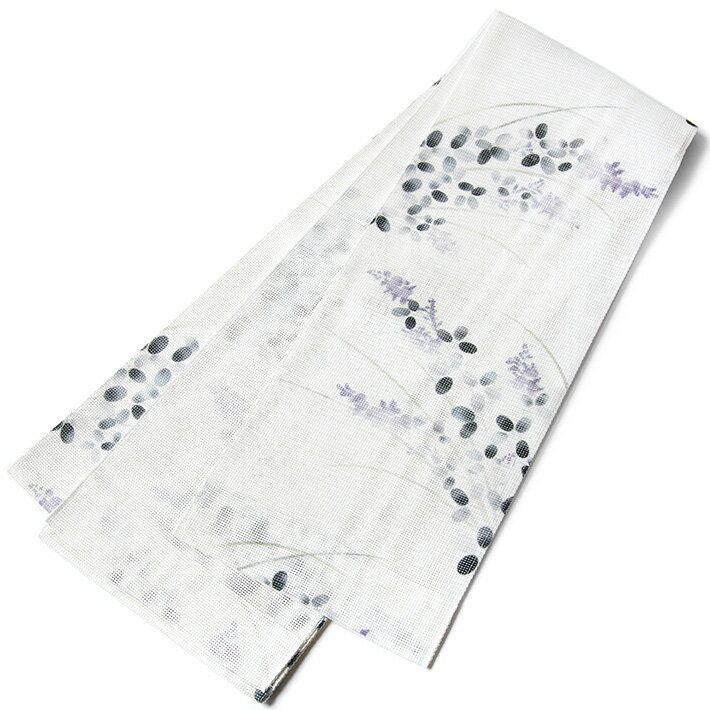 半幅帯 萩 オフ白 モノトーン レトロ モダン 日本製 夏帯 変り結び 細帯