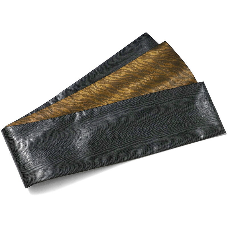 撫松庵 半幅帯 パイソン調 鱗 ゼブラ フェイクレザー ブラック ブラウン リザード調 アニマル柄 長尺 リバーシブル 変り結び アーティスティック