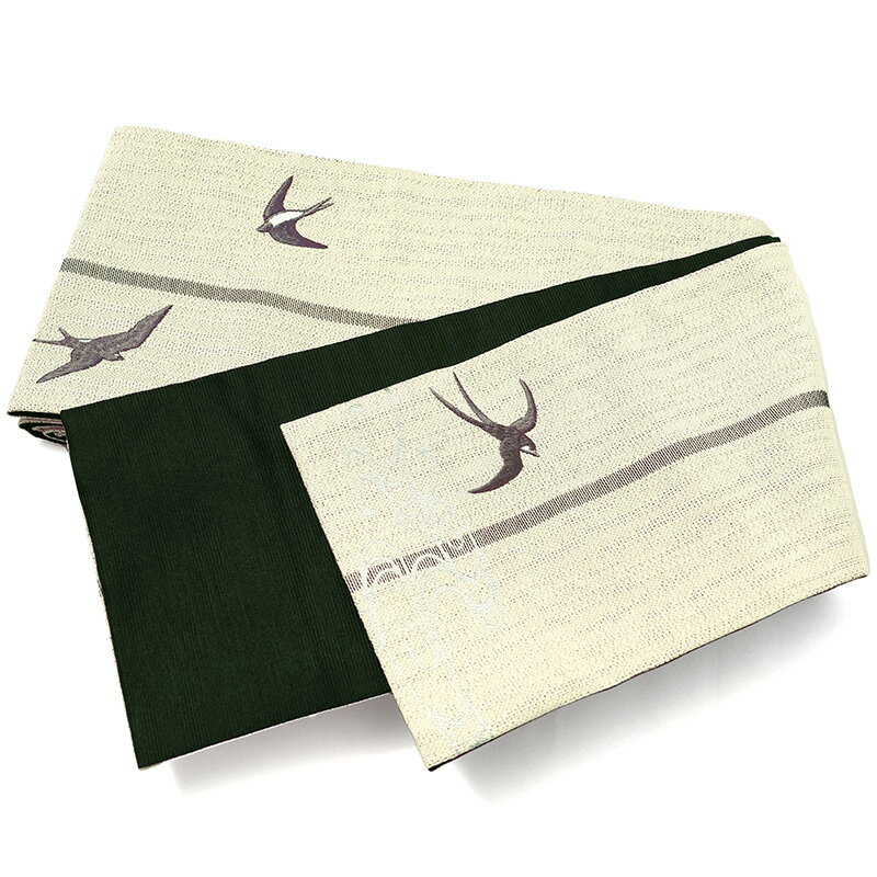 【Max2000円OFFクーポン配布中】半幅帯 燕 オフ白 ベージュ 刺繍 浴衣 着物 夏帯 ワンポイント 刺しゅう 日本製のサムネイル