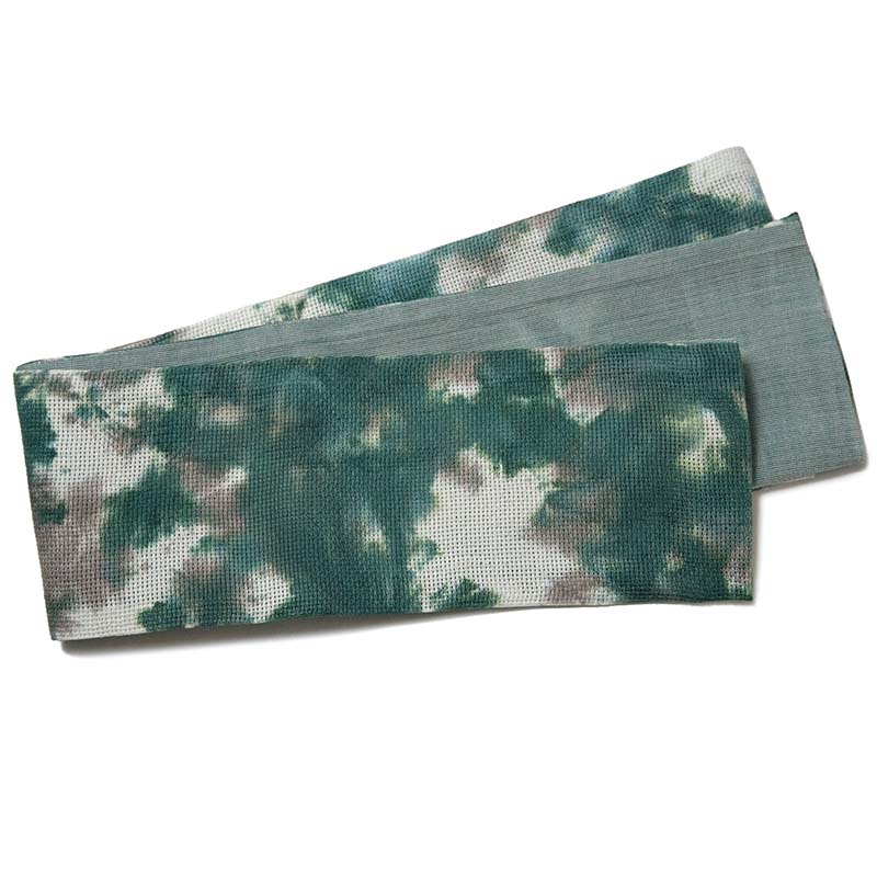 撫松庵 半幅帯 籠染め 緑 グレー 麻 日本製 半巾帯 細帯 カジュアル 夏帯