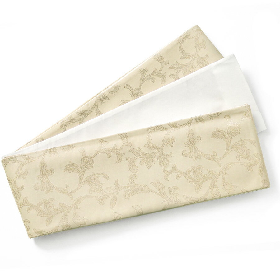 半幅帯 アカンサスリーフ ベージュ 唐草 アラベスク ナチュラル カジュアル 日本製 半巾帯 細帯