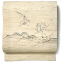 【10%OFFクーポン配布中】名古屋帯 麻 鳥獣戯画 うさぎ 猿 ベージュ 生成 夏 ナチュラル 生成 夏帯 お太鼓 一重太鼓