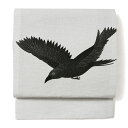 撫松庵 京袋帯 カラス 刺繍 グレージュ 鴉 グレー 黒 お太鼓 一重太鼓 刺しゅう 鳥 日本製