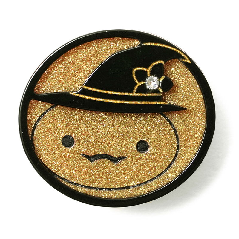 帯留め おばけ 魔女 ハロウィン 秋 ゴールド 黒 ラメ ラインストーン 和装小物